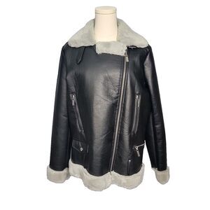 Jou Jou  Juniors' Faux-Fur-Lined Moto Jacket Black *Missing Belt*new w tag